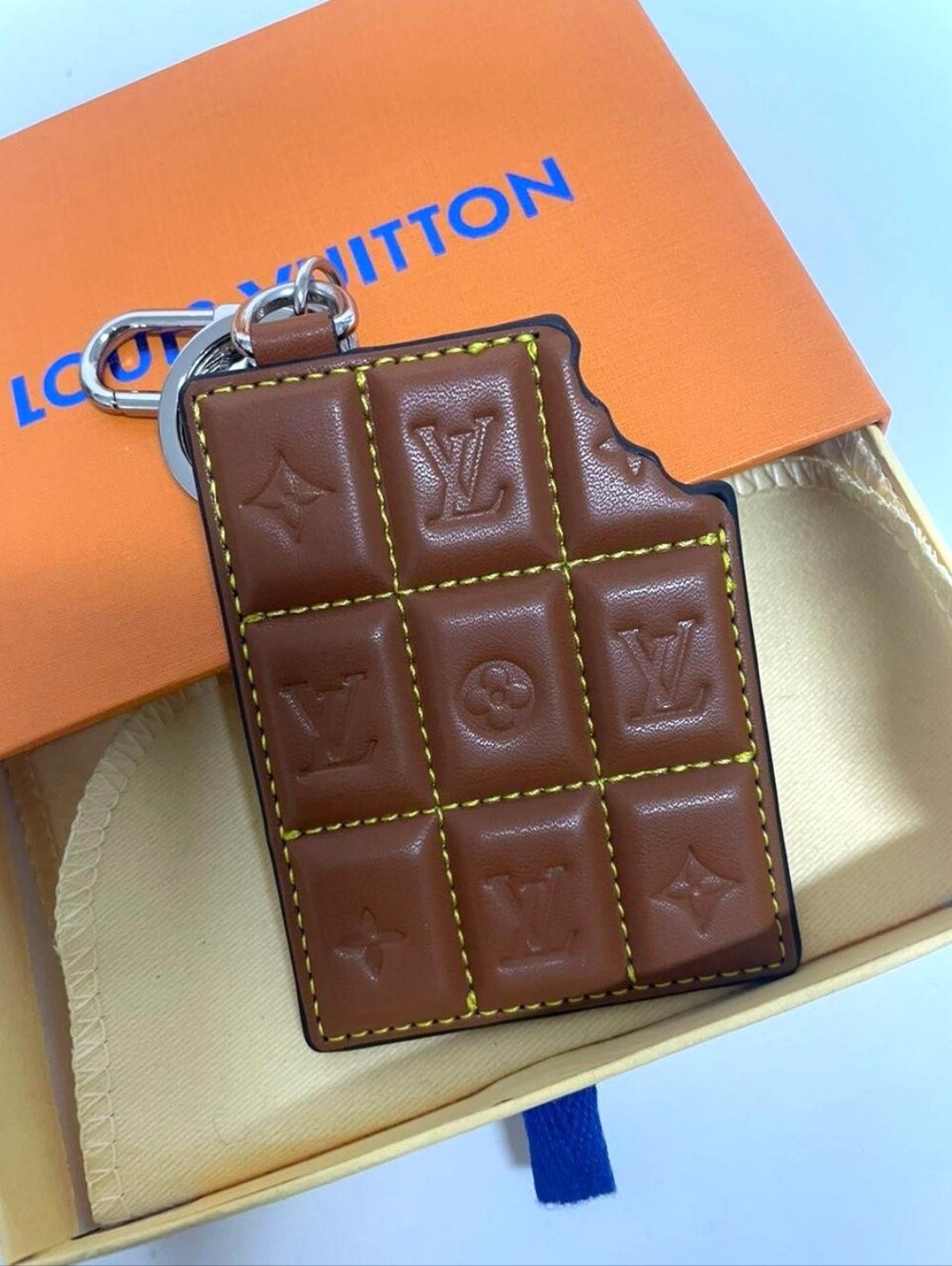 Louis Vuitton Brown Chocolate Bar Leather Key Charm